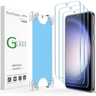 Imagem de amFilm Pacote com 3 películas magnéticas OneTouch para Samsung Galaxy S23 6,1 polegadas, vidro temperado, dureza 9H, alinhamento automático de 30 segundos e instalação ultrarrápida (magnético e
