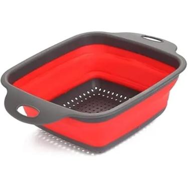 Imagem de Escorredor de Alimentos Silicone Retrátil. Escorredor Multiuso Dobrável de Silicone Vermelho e Preto,Escorredor Retrátil Silicone Verdura Massas Macarrão Vapor