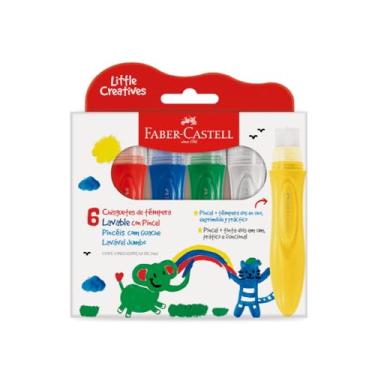 Imagem de Pincéis com Tinta Guache Jumbo Little Creatives, Faber-Castell, Kit Pintura Infantil, Pré-escola, 6 Cores