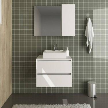 Imagem de Conjunto de Banheiro com Gabinete Suspenso 2 Gavetas 60cm e Espelheira 80cm Branco