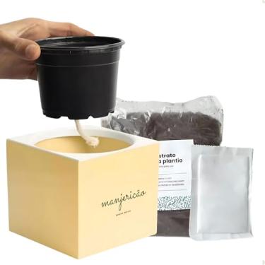 Imagem de Kit Horta Urbana Vaso Autoirrigavel C/Substrato Semente Manjericão Minimalista Decorativo Branco Cinza Rosa Creme 10cm x 11cm (Creme)