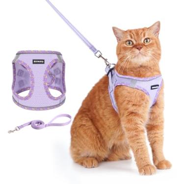 Imagem de Rttochfy Conjunto de arnês e coleira para gatos, colete à prova de escape, colete macio e respirável com faixa refletiva, fácil de usar para gatos caminhando e viajando (roxo, PP)