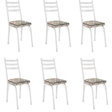 Imagem de Kit 6 Cadeiras Para Cozinha Tubular D-13 Nara De Aço Branco-cedro