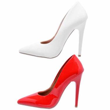 Imagem de Kit 2 Pares Scarpin Feminino Ellas Online Branco/Vermelho