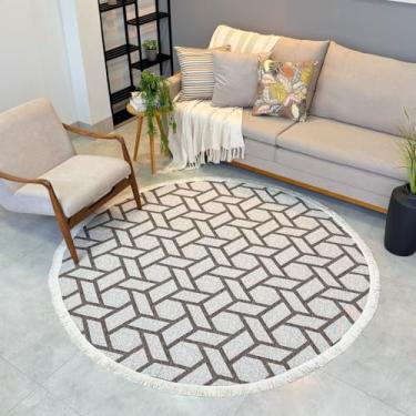 Imagem de Tapete Luxo Redondo Grande 2,00x2,00 Versátil Casa Apartamento Sala Cozinha Quarto (Bege Mesclado, 2,00x2,00)