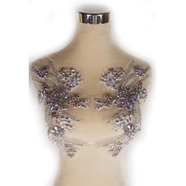 Imagem de Aplique de strass feito à mão com contas para roupas DIY, aplique de contas para decoração de vestido de noiva, aplique de flor rosa ouro/rosa/prata/vermelho/preto por par (multicolorido-B)