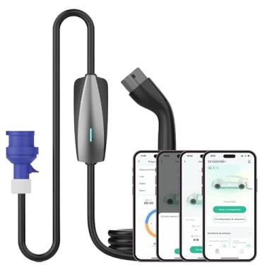 Imagem de Evowatt Carregador Portátil Para Carro Elétrico Tipo 2, 32a, 7,4kw, APP habilitado para WiFi e Bluetooth, com fio, interno/externo, cabo 5 Metros, certificado CE, Wallbox