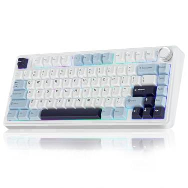 Imagem de Teclado Mecânico AULA F75 Azul Glacial 75% Sem Fio BT5.0/2.4GHz/USB-C Hot-Swappable RGB