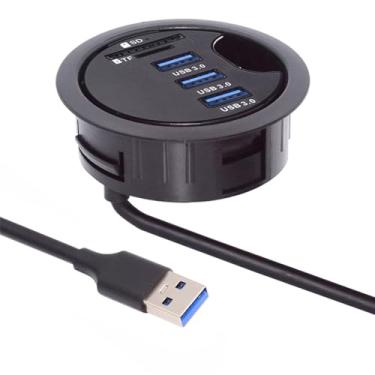 Imagem de Cablecc Hub USB 3.0 de 3 portas SD TF divisor USB 60 mm com ilhós de mesa leitor de cartão micro SD para mesa de PC (SD TF USB 3.0)