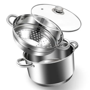 Imagem de AuFranc® Panela de aço inoxidável 18/10 de 6 litros com tampa de vidro temperado, panela multiuso compatível com todos os cooktops, panela de sopa não tóxica, pode ir ao forno e à lava-louças (prata)