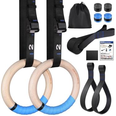 Imagem de RENRANRING Anéis de ginástica de madeira para academia, anéis de treinamento de 3 cm com alças numeradas ajustáveis de 5 metros, anéis olímpicos para academia em casa, treino, exercício, calistenia