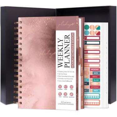 Imagem de PLANBERRY Agenda horária Premium – Organizador semanal sem data com horários e orçamento mensal – Gerenciamento de tempo, definição de metas, lista de tarefas e rastreador de hábitos – 17,9 cm x 21,5