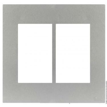 Imagem de Placa Para 6 Modulos Com Suporte 4X4 Brs12483-4Pr. - Blux Recta Prata 