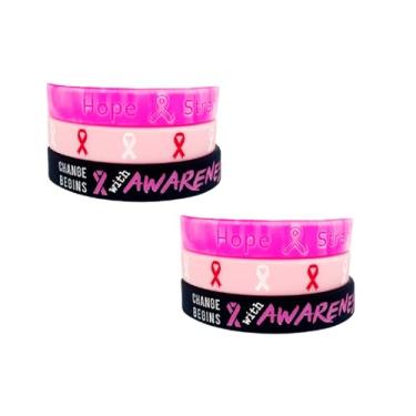 Imagem de MMIUAEG Conjunto de pulseiras de conscientização do câncer de mama Never Lose Hope pulseiras de silicone de incentivo inspirador para mulheres, Medium, Zinco Acrílico, Sem Pedra Preciosa