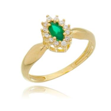Imagem de Anel Com Pedra Verde Esmeralda Banhado a Ouro 18k em 10 Camadas - AIEV
