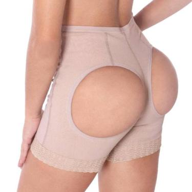 Imagem de Short Modelador Empina BumBum Cinta Compressora Barriga Bege Preto Elá