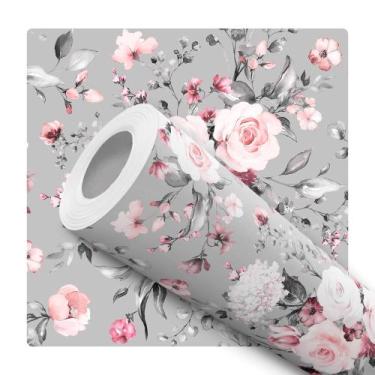 Imagem de Papel De Parede Vinílico Flores Rosas Cinza Quarto 3m - DELIQUADROS