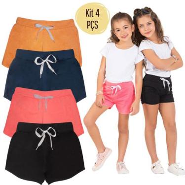 Imagem de Kit 4 Shorts Infantil Juvenil Menina Algodão + Cotton Diversas Cores R