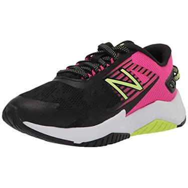 Imagem de New Balance Girls Rave V1 Lace Up Running Shoe, Black/Pink Glo/Bleached Lime Glo, 6 Wide Big Kid
