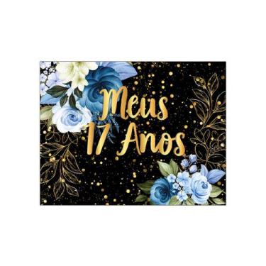 Imagem de Painel de Festa Horizontal 1,55 X 1,20 - Meus 17 Anos Floral Azul Efei