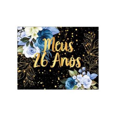 Imagem de Painel de Festa Horizontal 1,55 X 1,20 - Meus 26 Anos Floral Azul Efei