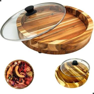Imagem de KIT 2 Gamela Madeira Churrasco Florida Com Tampa Vidro Porções 30cm - 