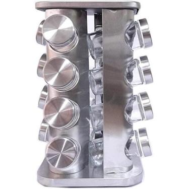 Imagem de Porta Condimentos Rotativo Quadrado 16 Peças Inox - Livon, Cinza, Aço 