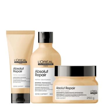 Imagem de Kit Loréal Professionnel Serie Expert Absolut Repair Gold Quinoa + Protein - Shampoo 300Ml + Condicionador 200Ml + Máscara Capilar 250G