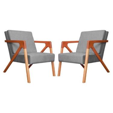 Imagem de Conjunto 2 Poltronas Monalisa Com Braços de Madeira Suede Cinza - LM D