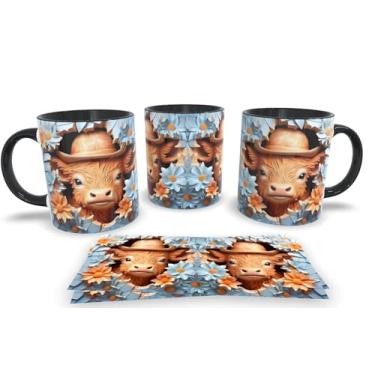 Imagem de Caneca Preta de Porcelana Personalizadas Arte em 3D Animais (Vaca 3)