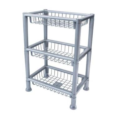 Imagem de Fruteira De Plástico 3 Andares Retangular Empilhável Cinza - Plasnew