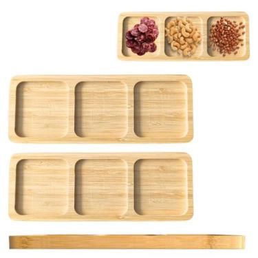 Imagem de Kit 2 Petisqueira Bandeja Bambu Retangular 3 Divisórias 25cm - Worldcl