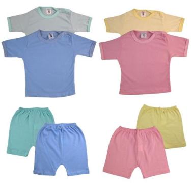 Imagem de Kit 4 Peças Pijamas Bebê Manga Curta Verão Menino Menina Cores Sortida