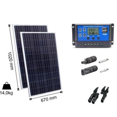 Imagem de Kit 2xpainel Placa Energia Solar 100w Controlador30a E Mc4 - Resun