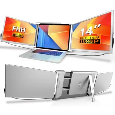 Imagem de QGE Extensor de tela de laptop, monitor triplo FHD 1080P de 35.6 cm para extensão de laptop - tela de monitor duplo portátil de rotação de 315° para laptops de 13 a 16,5 polegadas Tipo-C/HDMI/USB-A