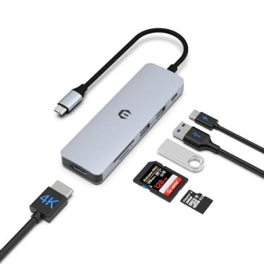 Imagem de Tiergrade Hub USB C, adaptador USB C 6 em 1, estação de ancoragem de exibição 4K com porta USB-A 3.0, porta USB-A 2.0, entrega de energia de 100 W, slot SD/TF, hub multiportas para laptops USB-C