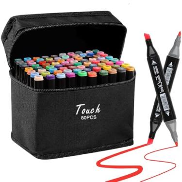 Imagem de Caneta Marcador Para Colorir Desenho Profissional 36, 48, 60, 80 Cores Conjunto De Canetinhas Pontas Duplas Codificados por Cores Vivas para Desenho (80)