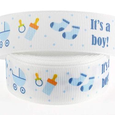 Imagem de Midi Ribbon Fita de gorgorão com impressão de rosto único It's a boy, 2,7 cm x 10 metros, fita de bebê menino para chá de bebê, tema de aniversário, embrulho de presente e decorações de bolo de