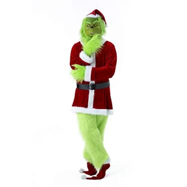 Imagem de Afoxsos 7PCS Christmas Green Monster Costume - Adult Santa Suit Set Santa Claus Outfit (Including Mask) - XXX-Large