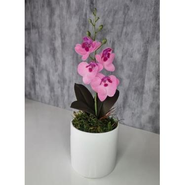 Imagem de Arranjo De Mini Orquídea Rosa Vaso Branco Redondo - FLORESCER DECOR