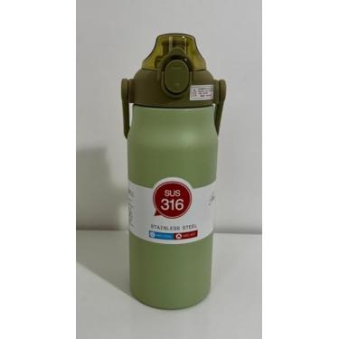 Imagem de Garrafa Térmica Grande em Aço Inox com Canudo, Alça e Trava Parede Dupla 1,2L Para Esportes, Academia, Camping e Trilhas. (Verde)