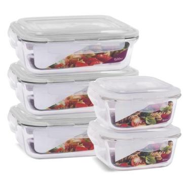 Imagem de Kit 7 Potes Herméticos Marmita Vidro Grande 1520ml e 800ml - Casa Lind