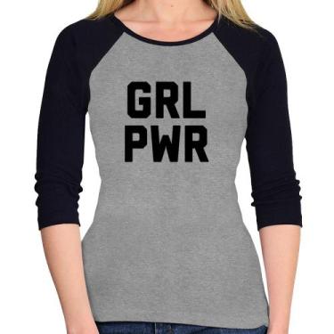 Imagem de Baby Look Raglan Grl Pwr - Girl Power Manga 3/4 - Foca na Moda, Cinza,