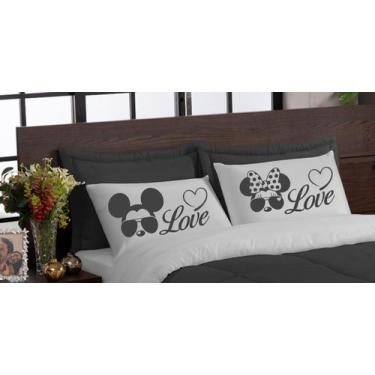 Imagem de Kit edredom LOVE 05 peças casal queen dupla face microfibra Preto Cinz