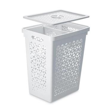 Imagem de Cesto De Roupa Multiuso 55l C/tampa + Cestinho P/prendedor - Branco - 