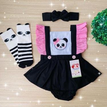Imagem de Jardineira Saia Panda Lacinho + Faixinha de Cabelo - JOANINHA BABY, 12