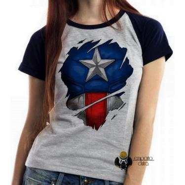 Imagem de Baby look blusa feminina ou Camiseta unissex Capitão América disfarce 