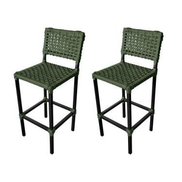 Imagem de Kit 2 Banquetas França Aluminio com Corda Naútica Verde Musgo  - ATHEN
