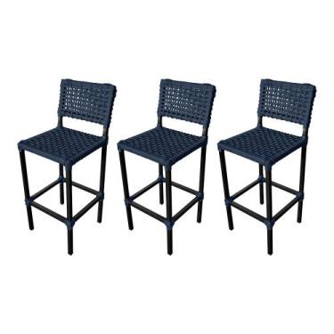 Imagem de Kit 3 Banquetas França Aluminio com Corda Naútica Azul - ATHENAS, AZUL