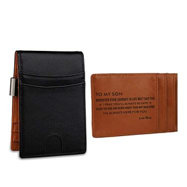 Imagem de Awofer Carteira de couro personalizada com clipe de dinheiro - presentes masculinos perfeitos para marido, filho, pai ou namorado, To son from mom, One_Size, Minimalista